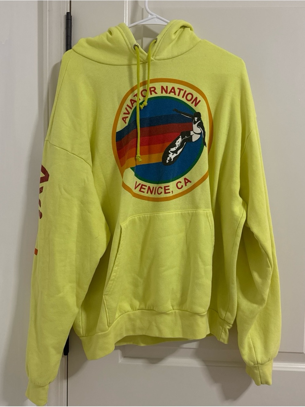 Aviator Nation Neon Yellow Hoodie with Retro Venice Graphic